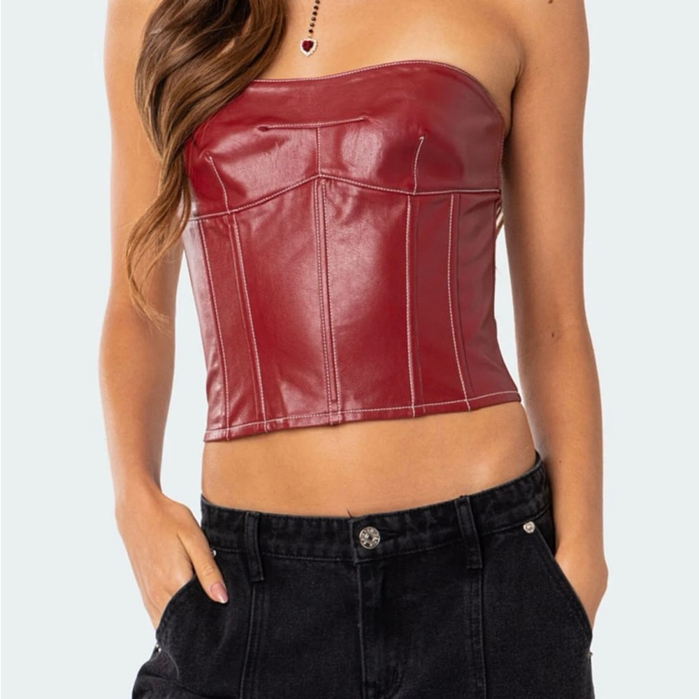 Red Faux Leather Corset Top